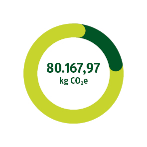 Abbildung Scope 2 Emissionen Medizinischer Dienst Sachsen-Anhalt. Ein dunkelgr&uuml;ner Streifen in einem hellgr&uuml;nen Ring veranschaulicht die Menge von 80.167,97 kg Kohlendioxid&auml;quivalent.