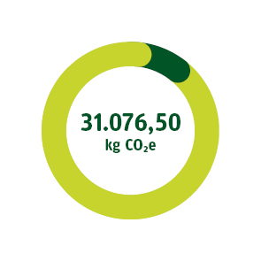Abbildung: Scope 3 Emissionen Medizinischer Dienst Sachsen-Anhalt. Ein dunkelgr&uuml;ner Streifen bis ein Uhr in einem hellgr&uuml;nen Ring verdeutlicht die Menge von 31.076,50 kg Kohlendioxid&auml;quivalent.