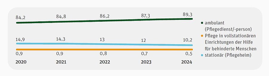 Diagramm: Entwicklung nach Versorgungsformen in Prozent 2020-2024